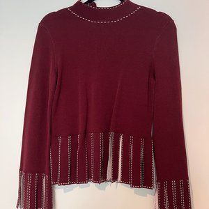 STAUD Mika Cropped Fringed Stretch-knit Top - Burgundy | Medium